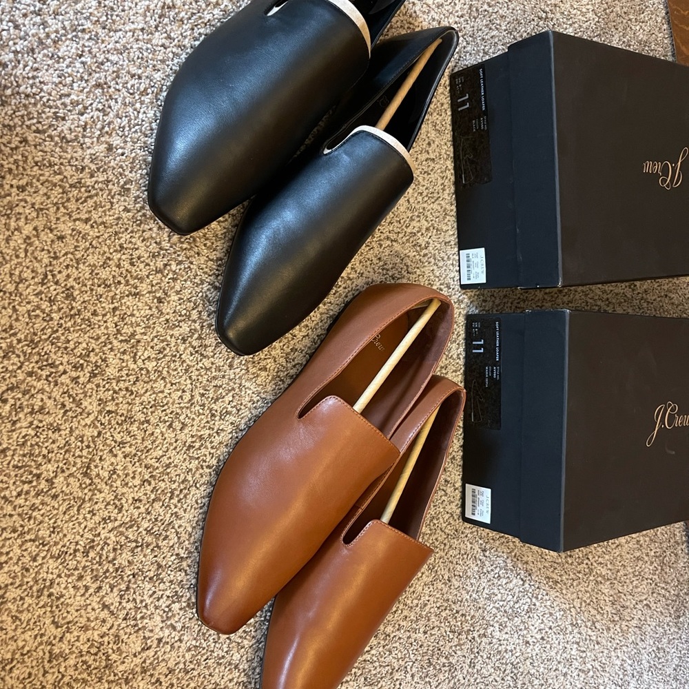 2 BRAND NEW pairs of J Crew Bennet Unstructured Leather Loafers - size 11
